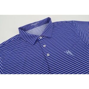 B. Draddy Sport Polo Shirt Mens Large Blue Striped Performance Short Sleeve